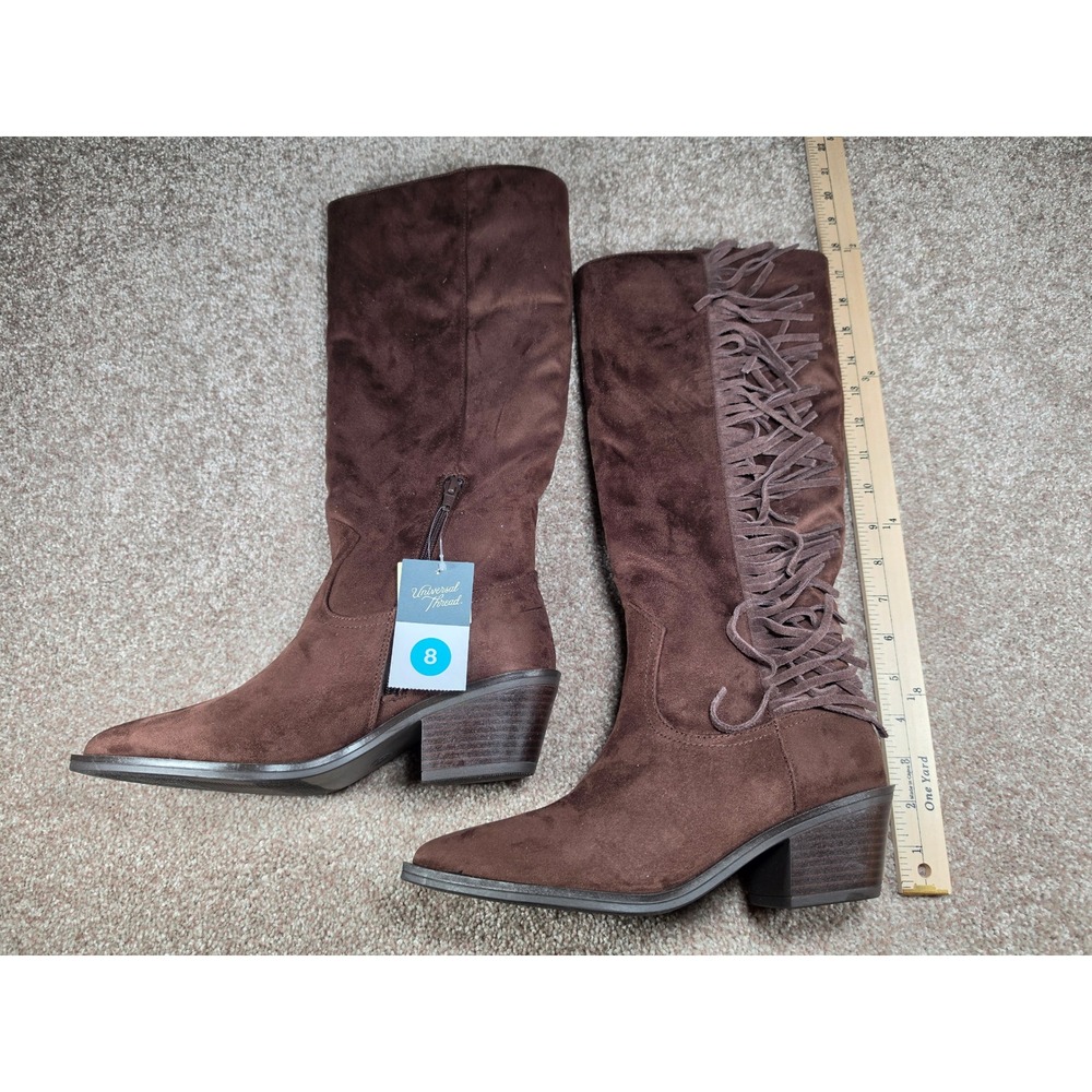 Universal Thread Patsy Chocolate Brown Faux Suede Fringe Tall Boots Womens 8 NEW